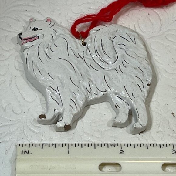 American Eskimo Dog Christmas Tree Ornament White Hand Painted 2.5"x3" - Picture 8 of 10